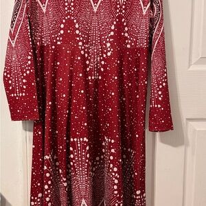 Embellished Red A-line Long Sleeve Dress